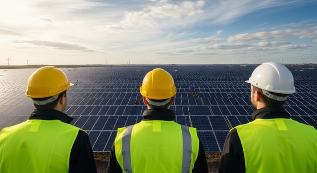 Ingenieros especializados analizando un proyecto de energía solar para garantizar eficiencia y viabilidad a largo plazo